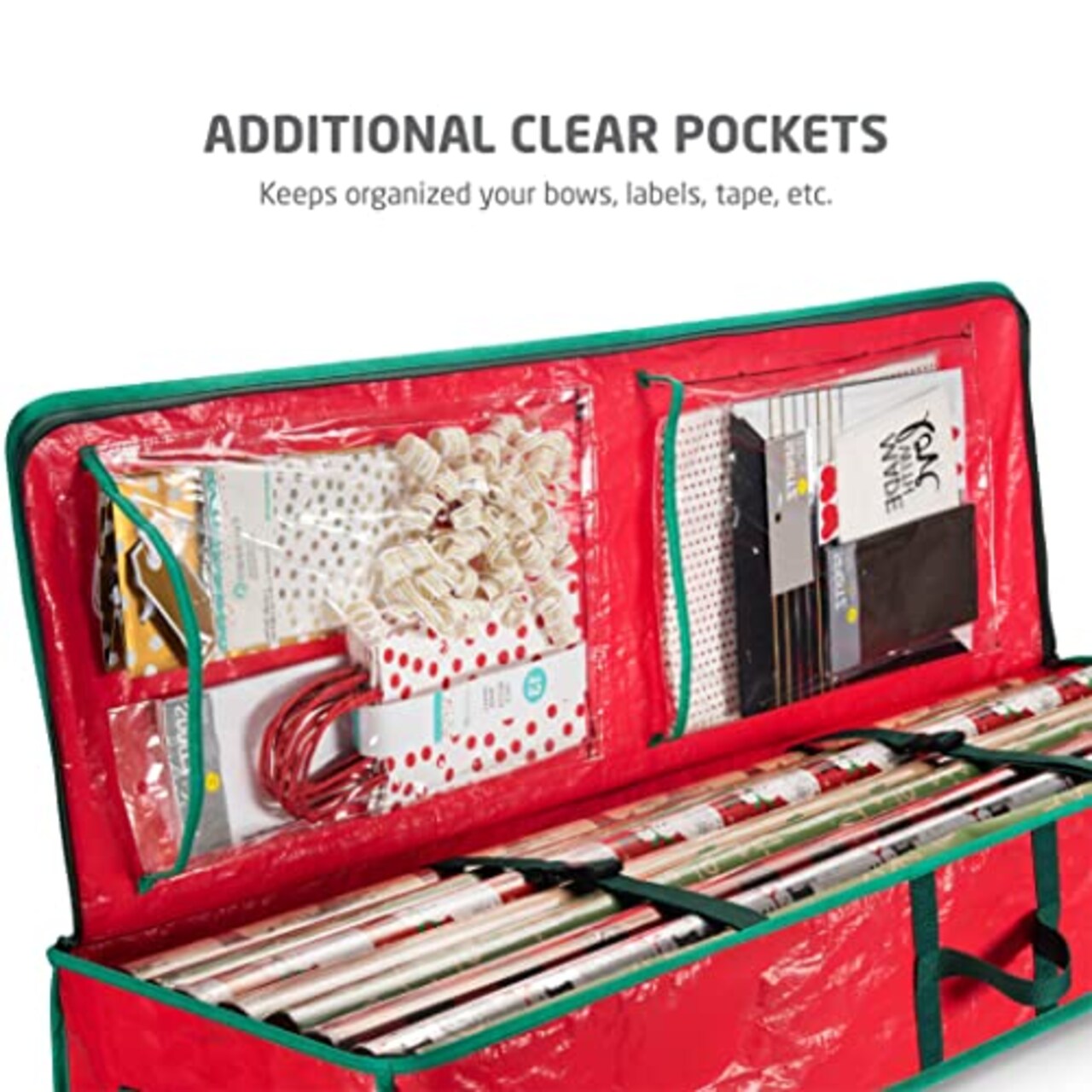 Wrapping Paper Storage Containers - 40 Inch Gift Wrapping Organizer Storage W/Interior Pockets - Fits 24 Standard Rolls of Wrapping Paper, Bows, and Ribbons